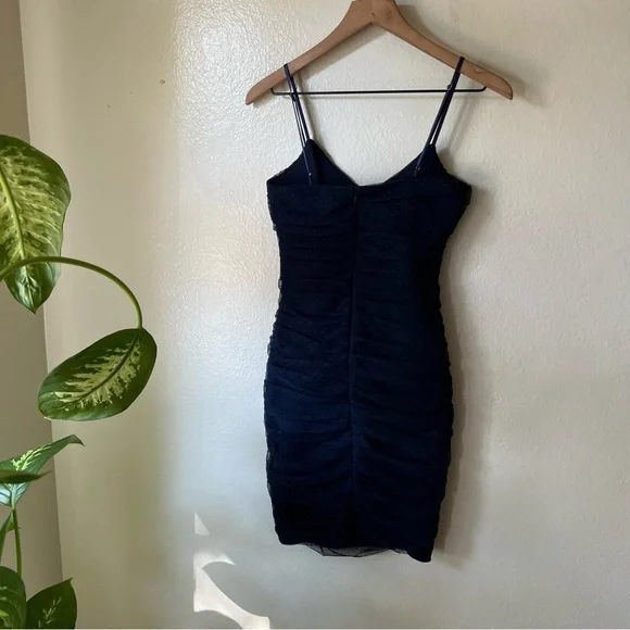 Lulus | Posh Outlook Navy Blue Swiss Dot Cutout Bodycon Dress - Picture 5 of 7